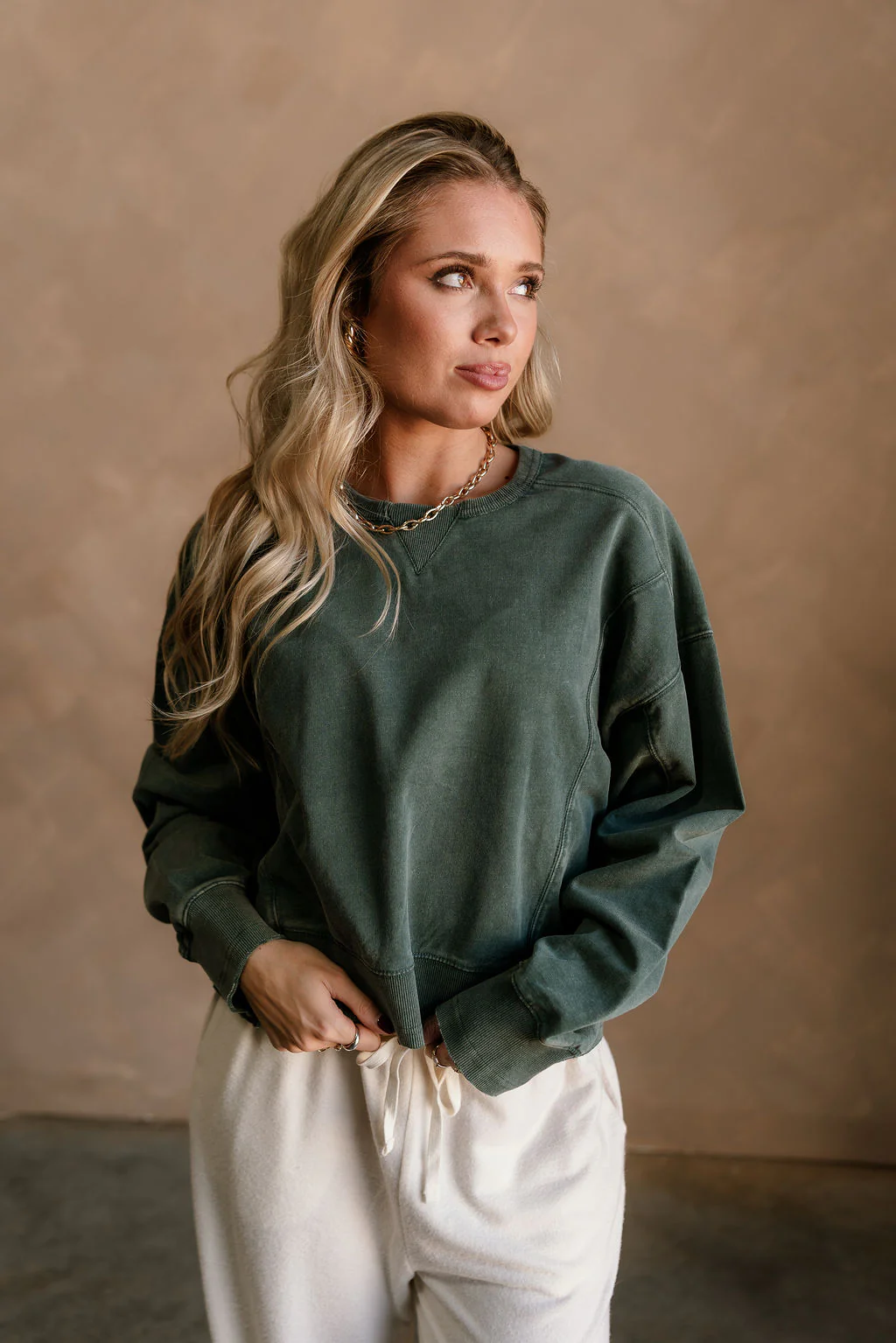 Harper Washed Green Long Sleeve Sweatshirt - Image 3