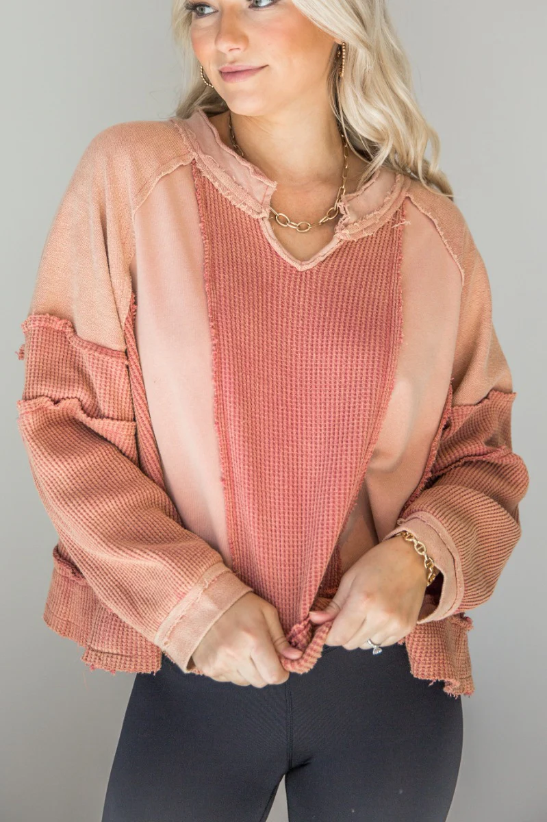 Hattie Pink Multi Textured Long Sleeve Top - Image 3
