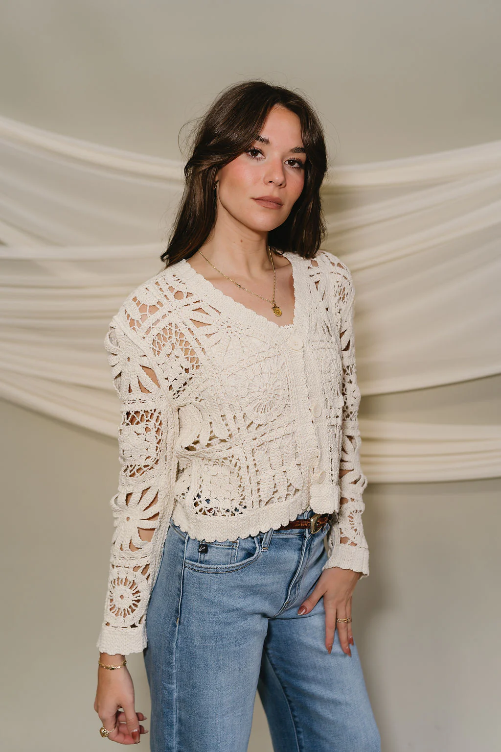 Haven Cream Crochet Long Sleeve Cardigan - Image 2