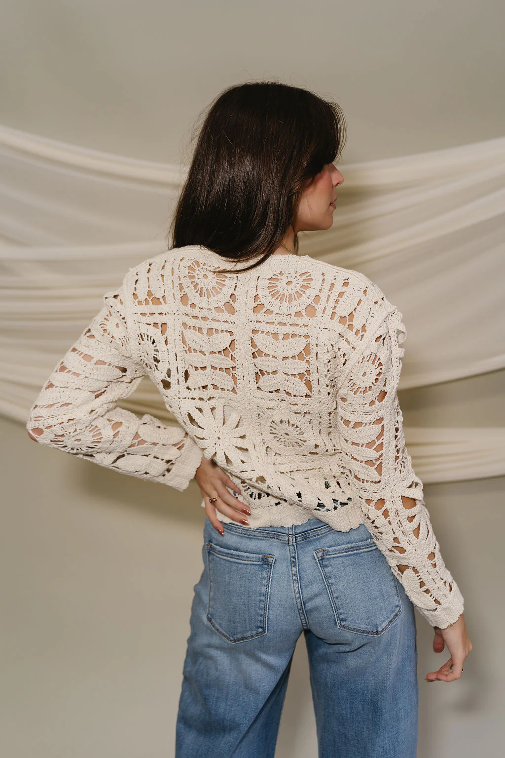 Haven Cream Crochet Long Sleeve Cardigan - Image 3