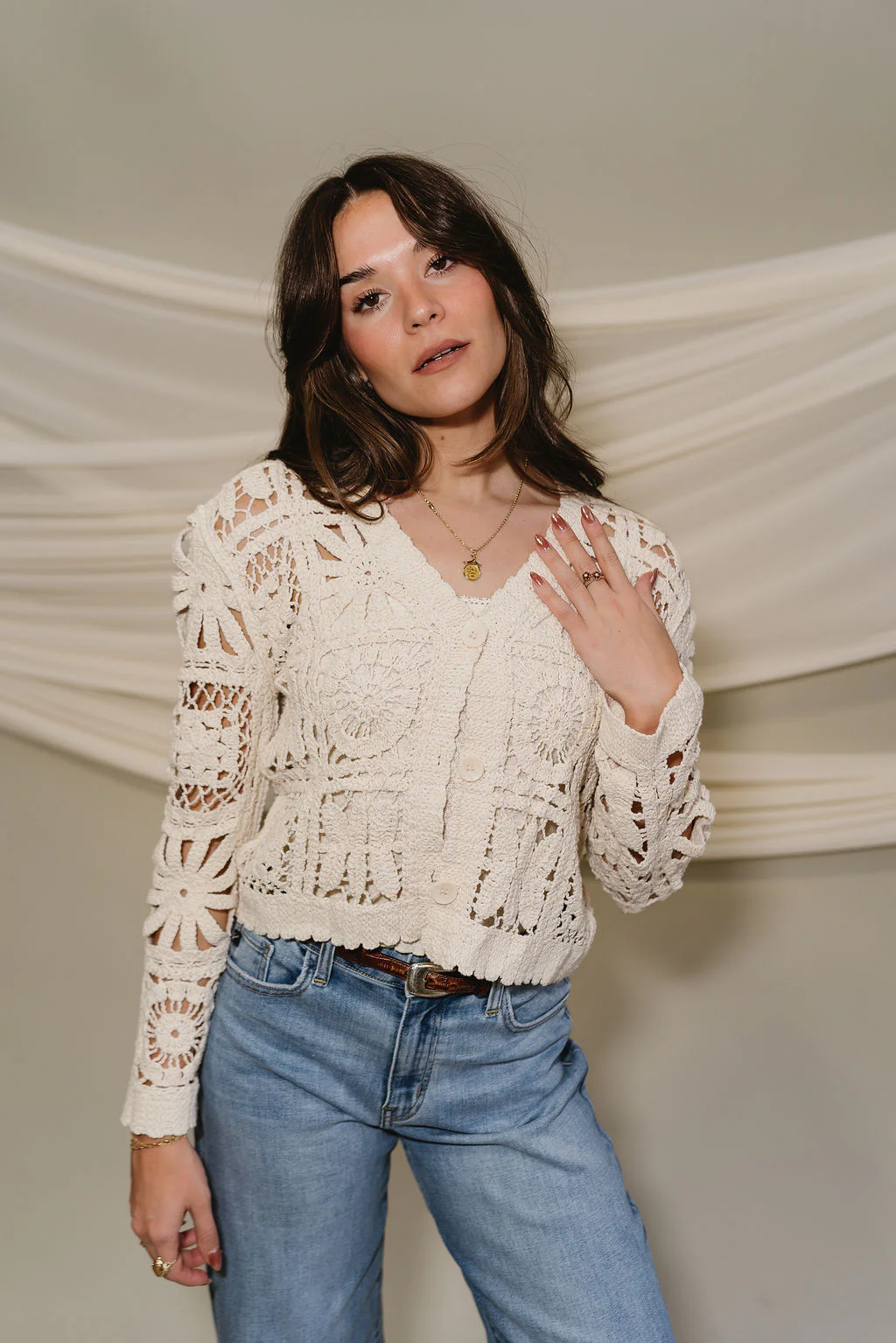 Haven Cream Crochet Long Sleeve Cardigan - Image 4