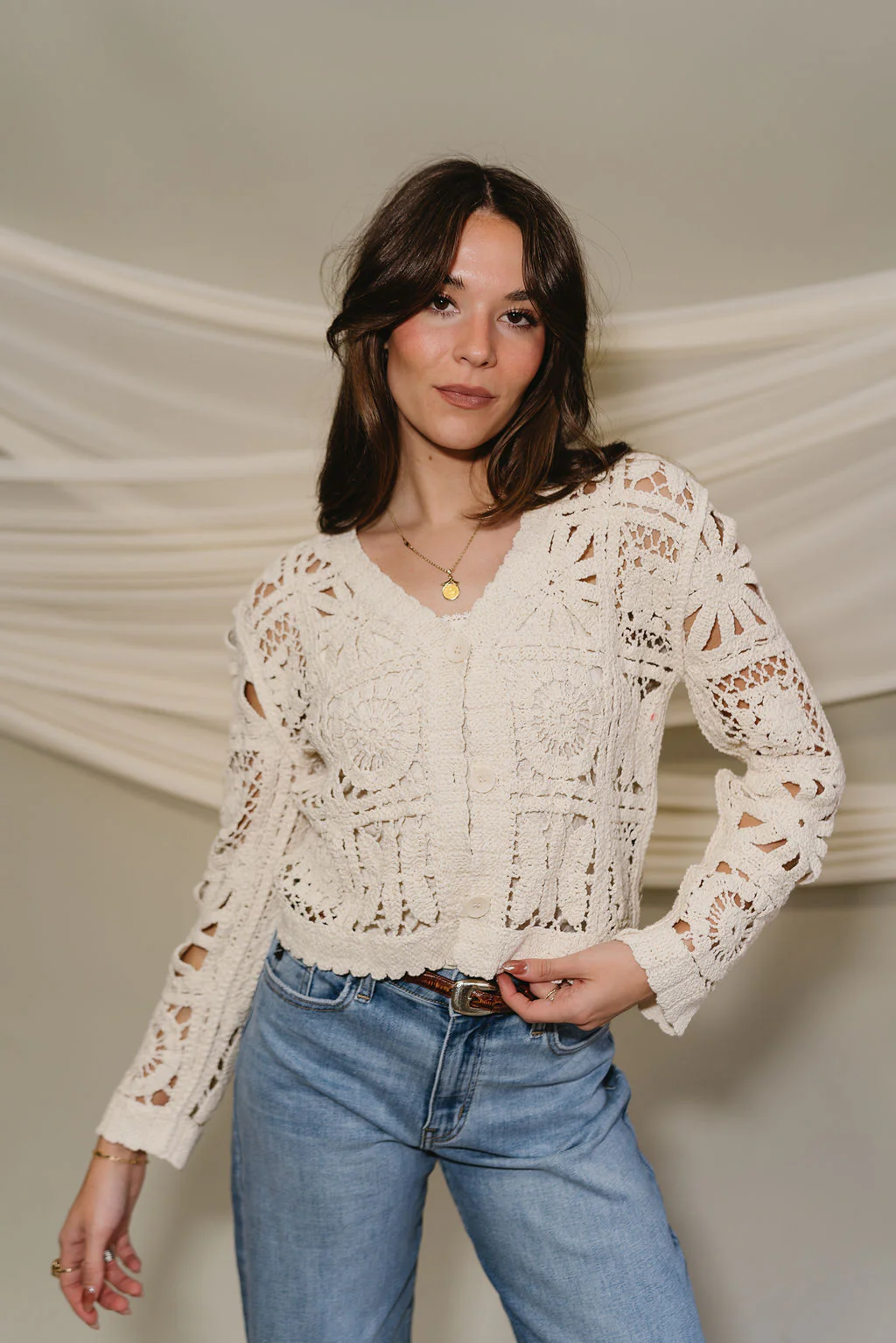 Haven Cream Crochet Long Sleeve Cardigan - Image 5