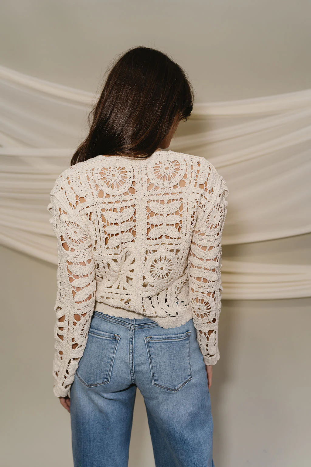 Haven Cream Crochet Long Sleeve Cardigan - Image 8