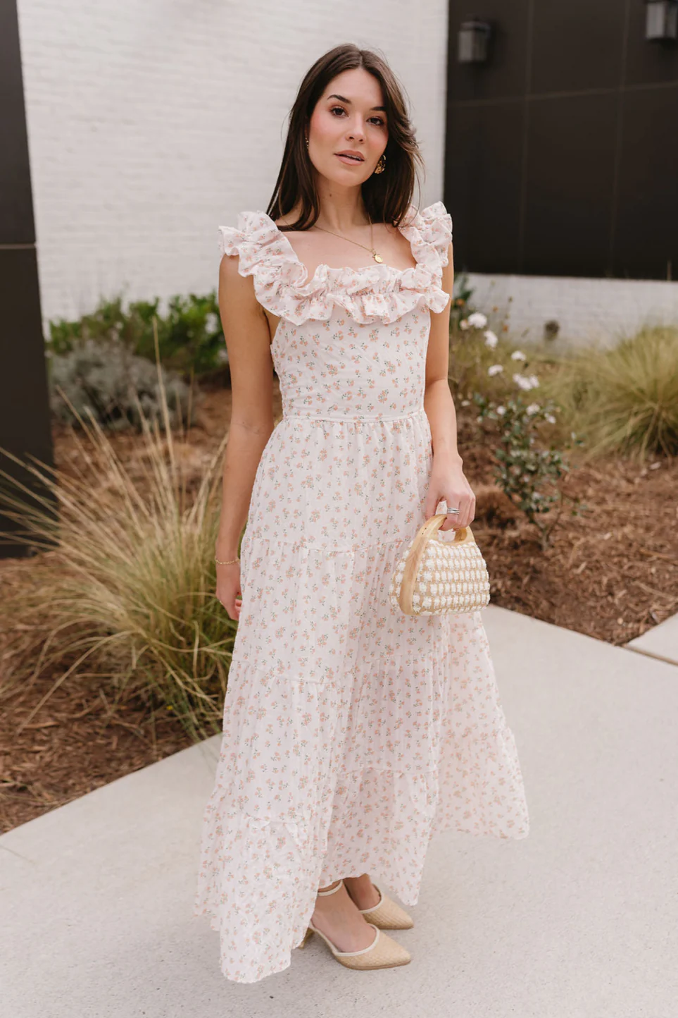 Haven Peach Floral Ruffle Midi Dress - Image 3