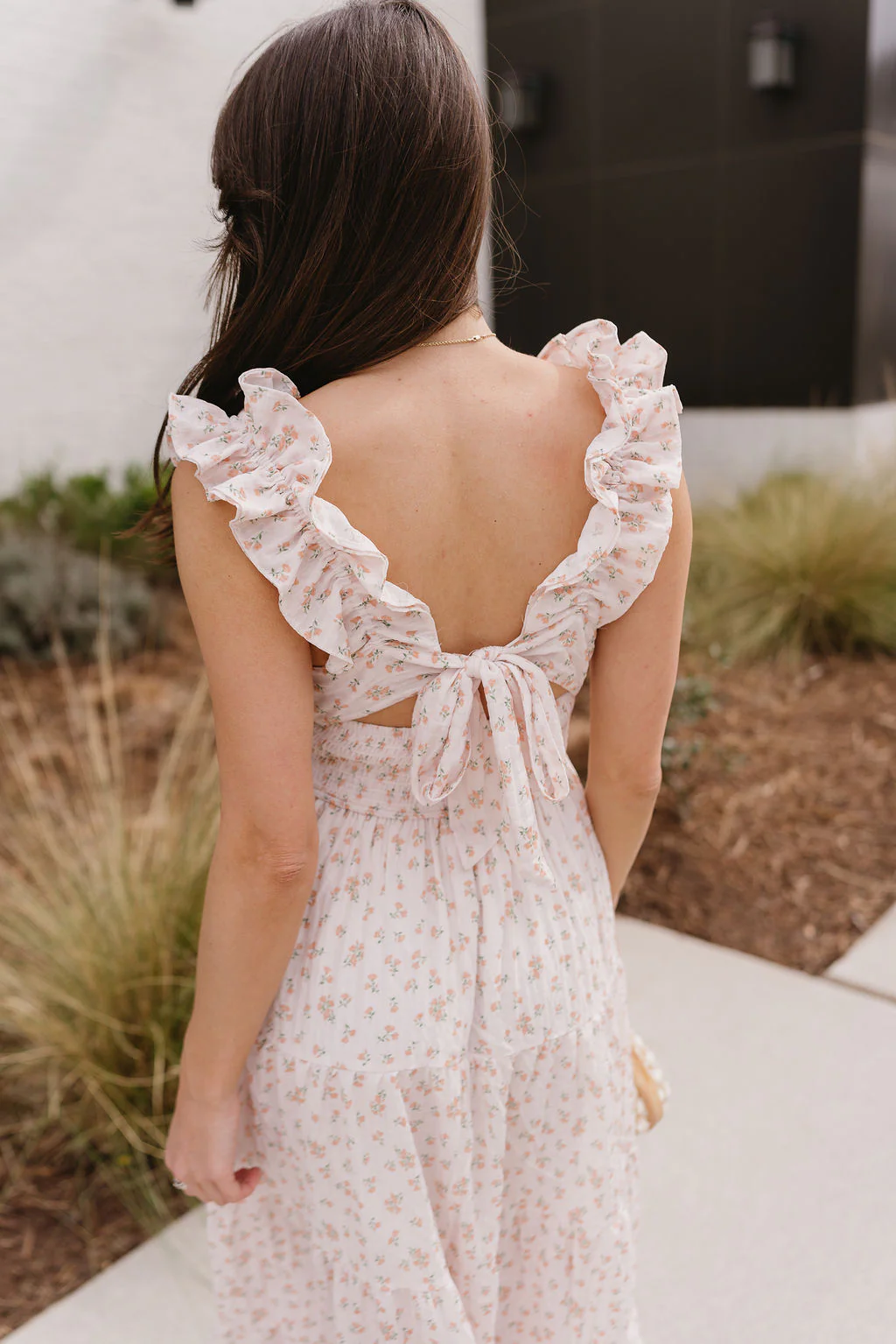 Haven Peach Floral Ruffle Midi Dress - Image 4