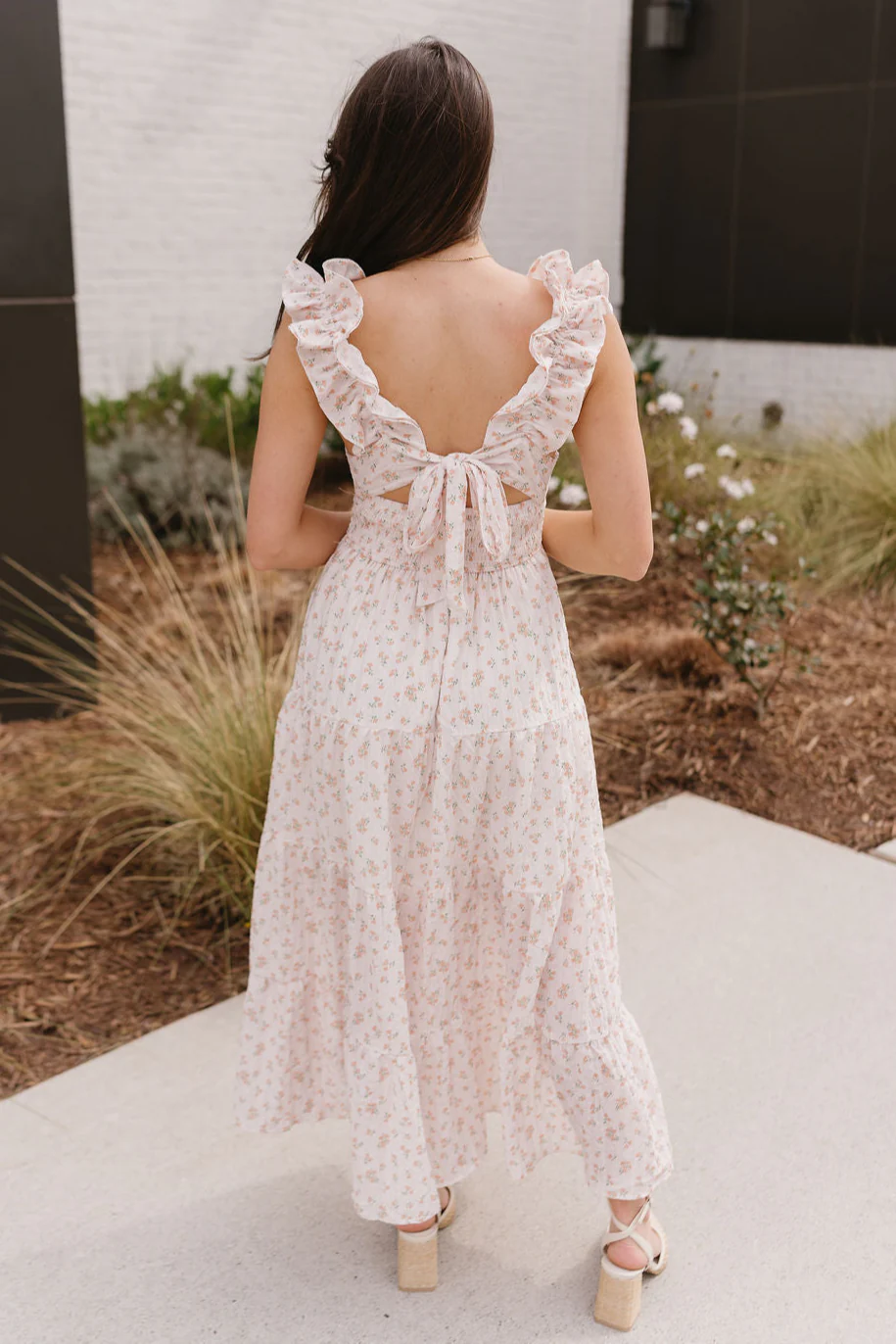 Haven Peach Floral Ruffle Midi Dress - Image 5