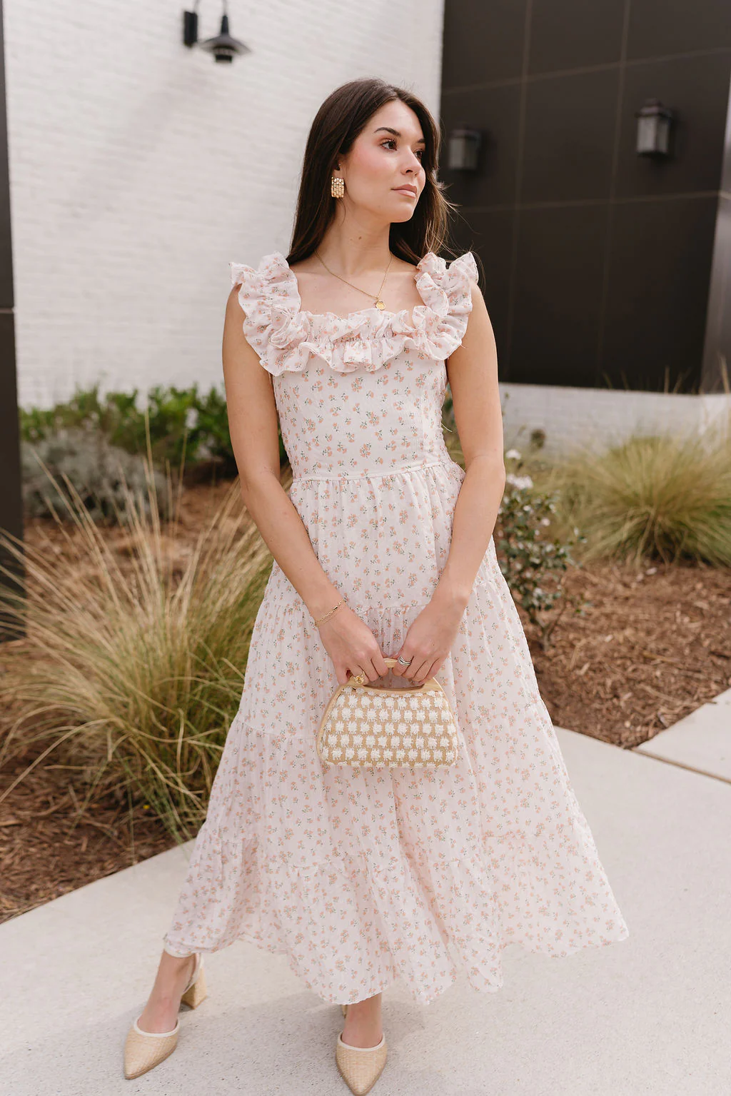 Haven Peach Floral Ruffle Midi Dress - Image 6