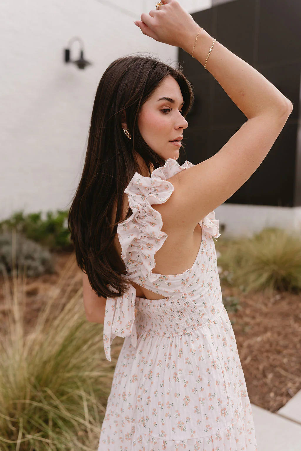 Haven Peach Floral Ruffle Midi Dress - Image 7