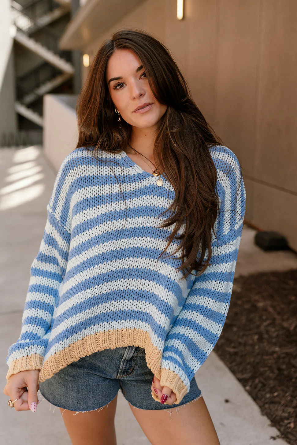 Hayden Blue & Mustard Stripe Sweater