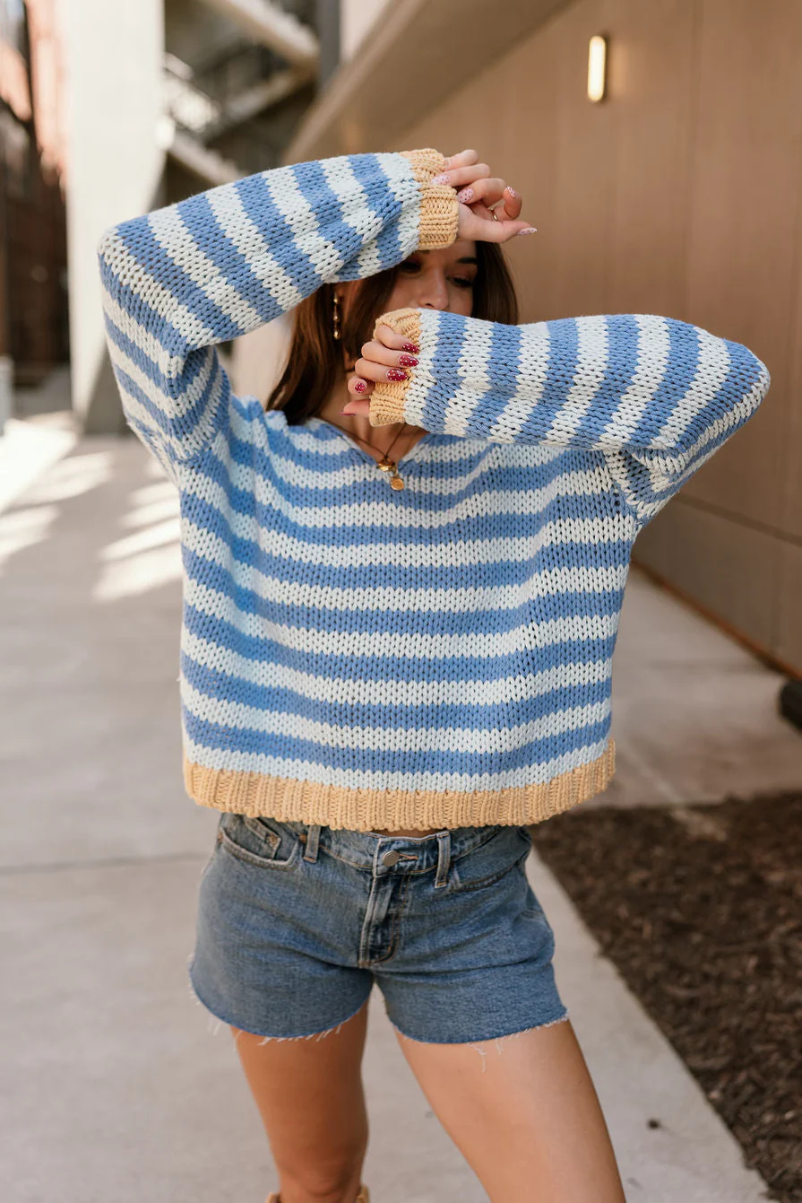 Hayden Blue & Mustard Stripe Sweater - Image 2