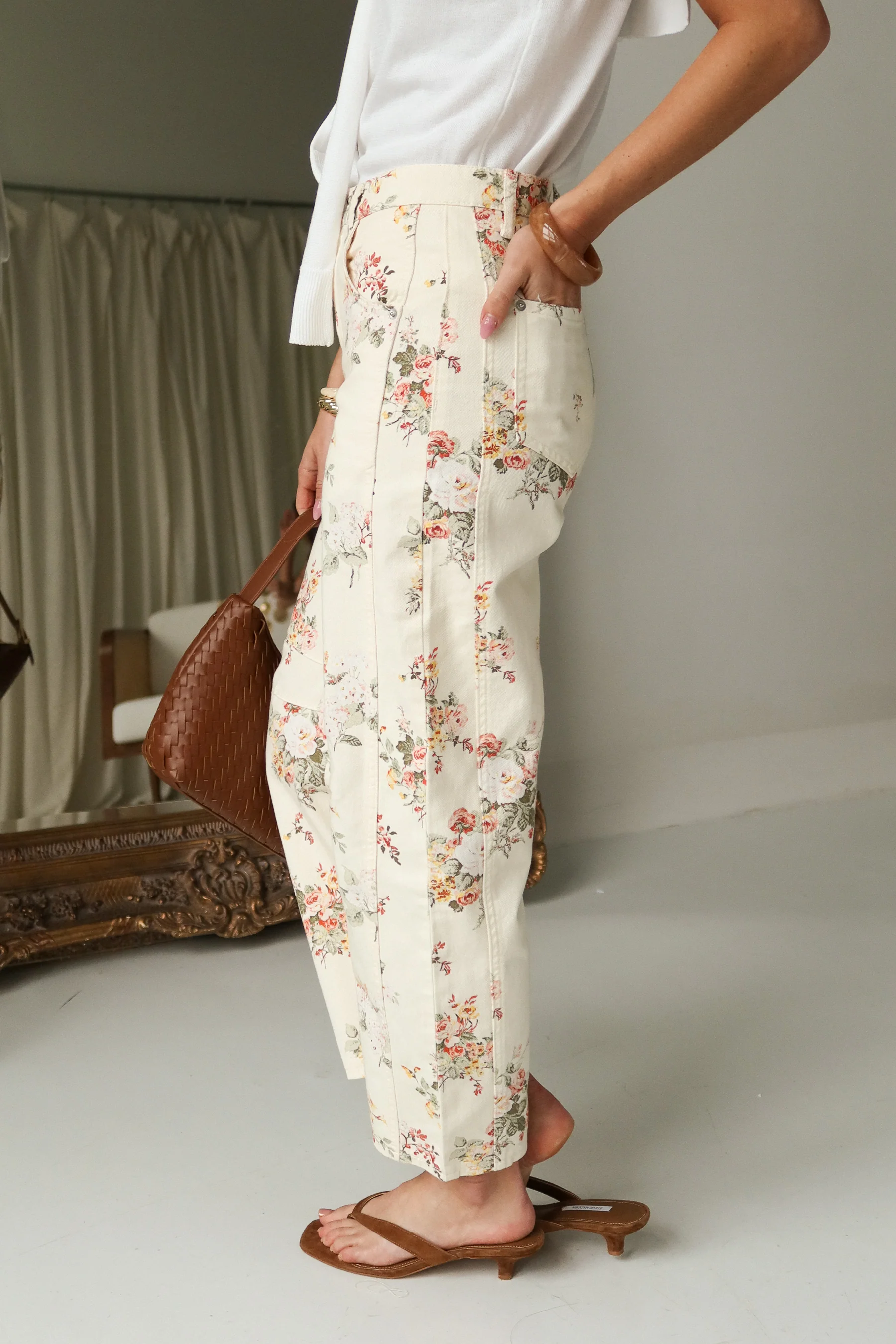 Hayden Cream Multi Floral Barrel Leg Pants - Image 3