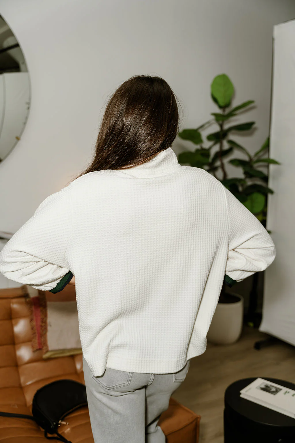 Hayden Cream Waffle Knit Quarter-Zip Top - Image 8