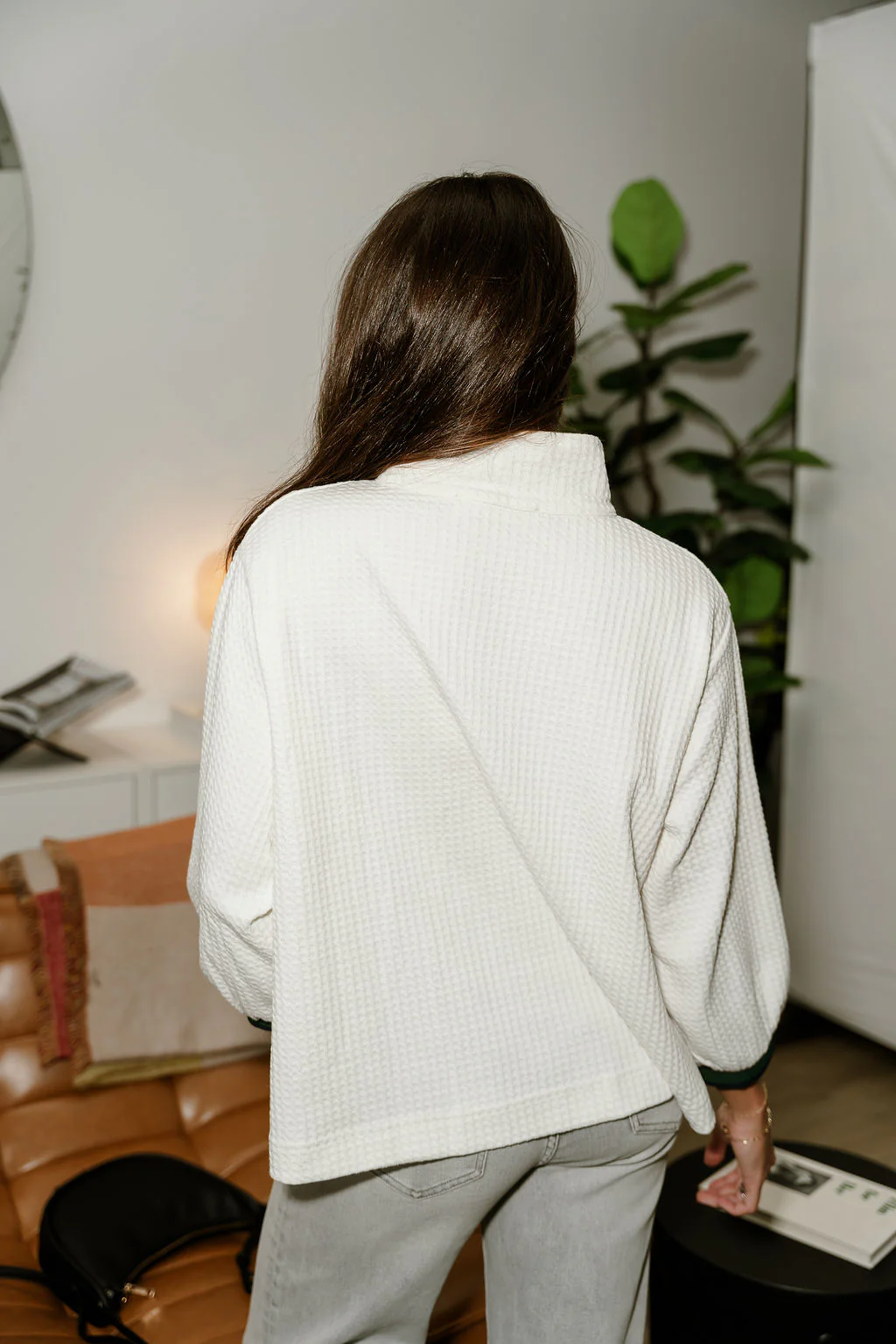 Hayden Cream Waffle Knit Quarter-Zip Top - Image 9