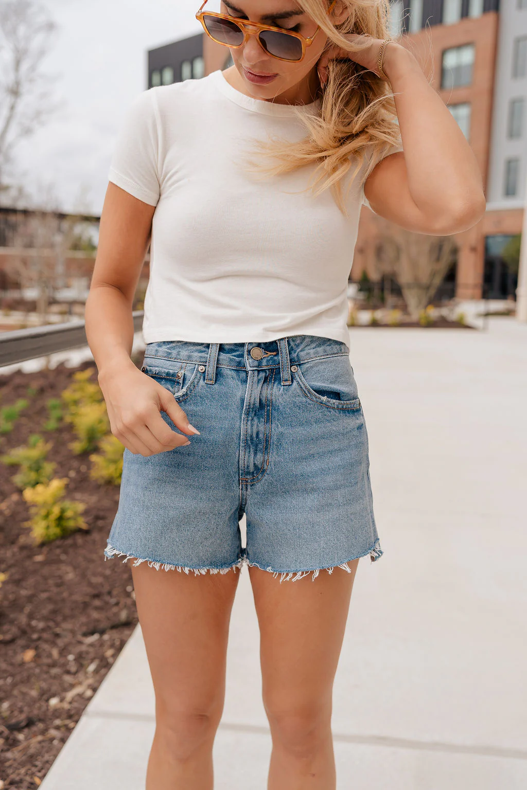 Hayden Frayed Hem Denim Shorts - Image 3