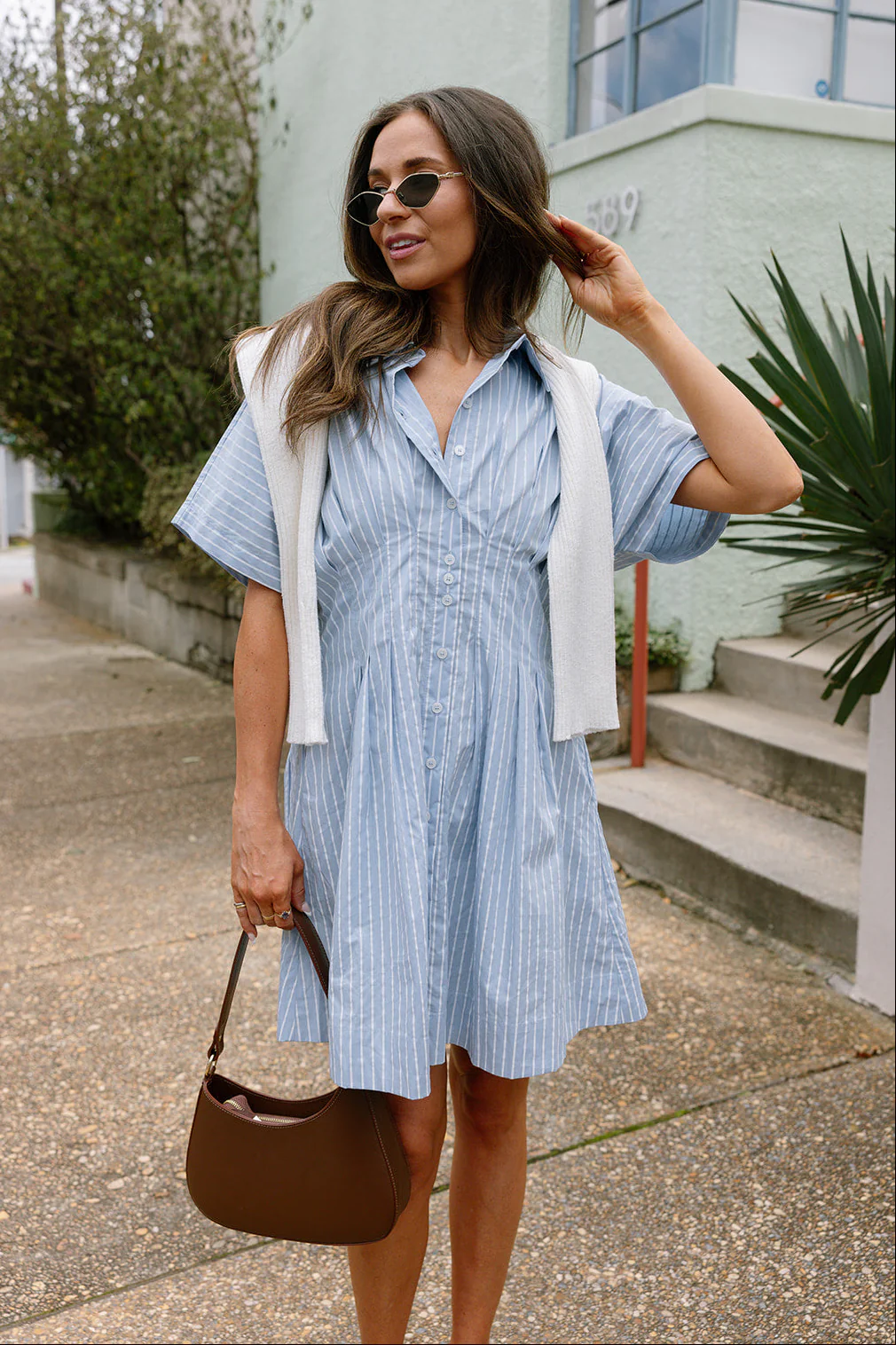Hayden Light Blue & White Stripe Flare Mini Dress
