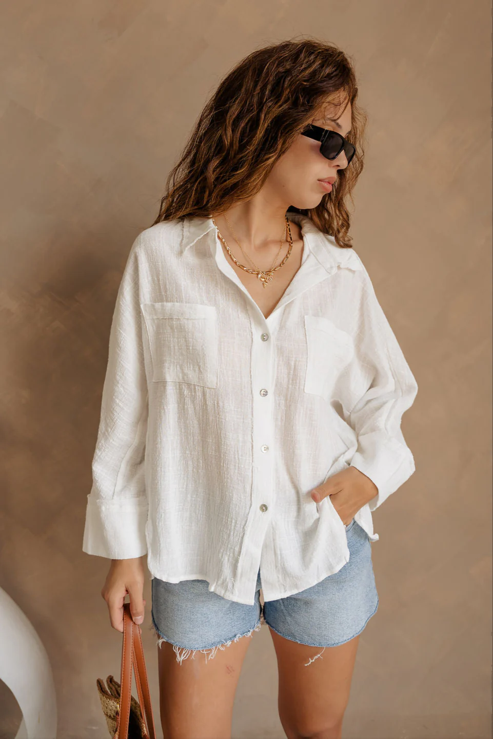 Hazel White Linen Button-Up Long Sleeve Top - Image 5
