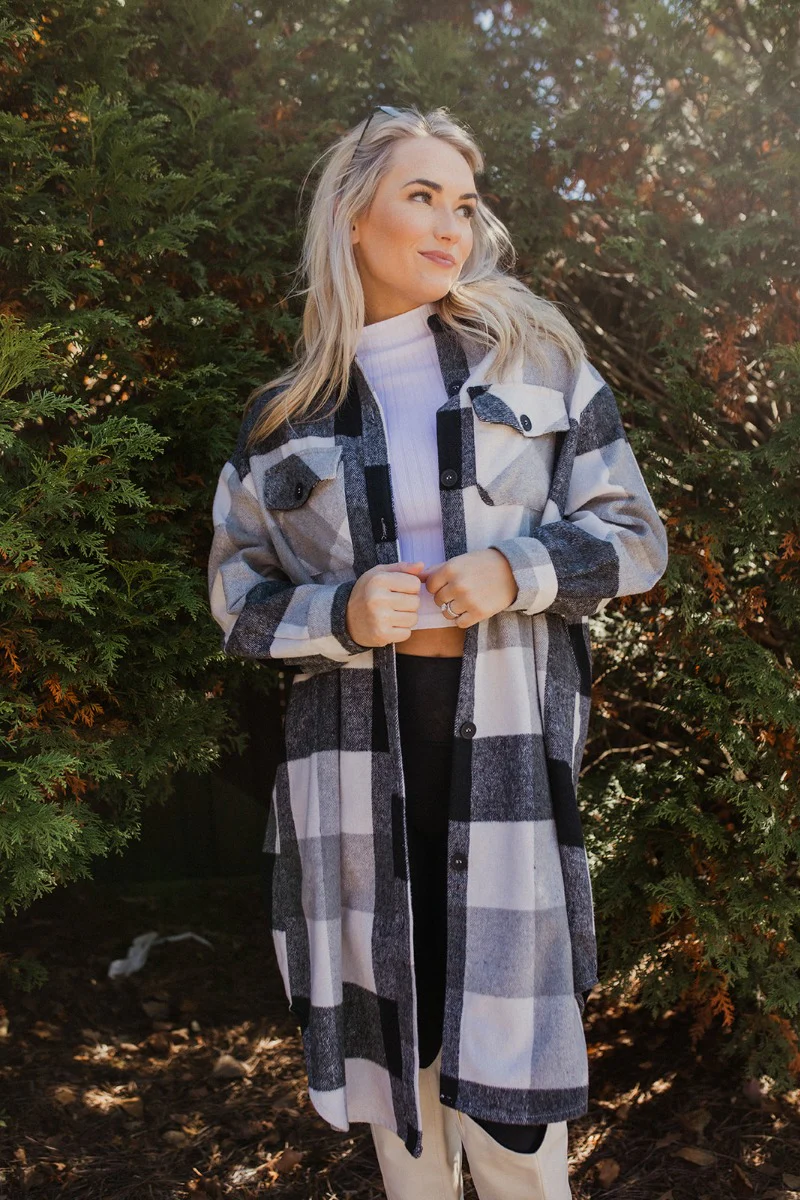 Heading North Longline Plaid Shacket - Image 4