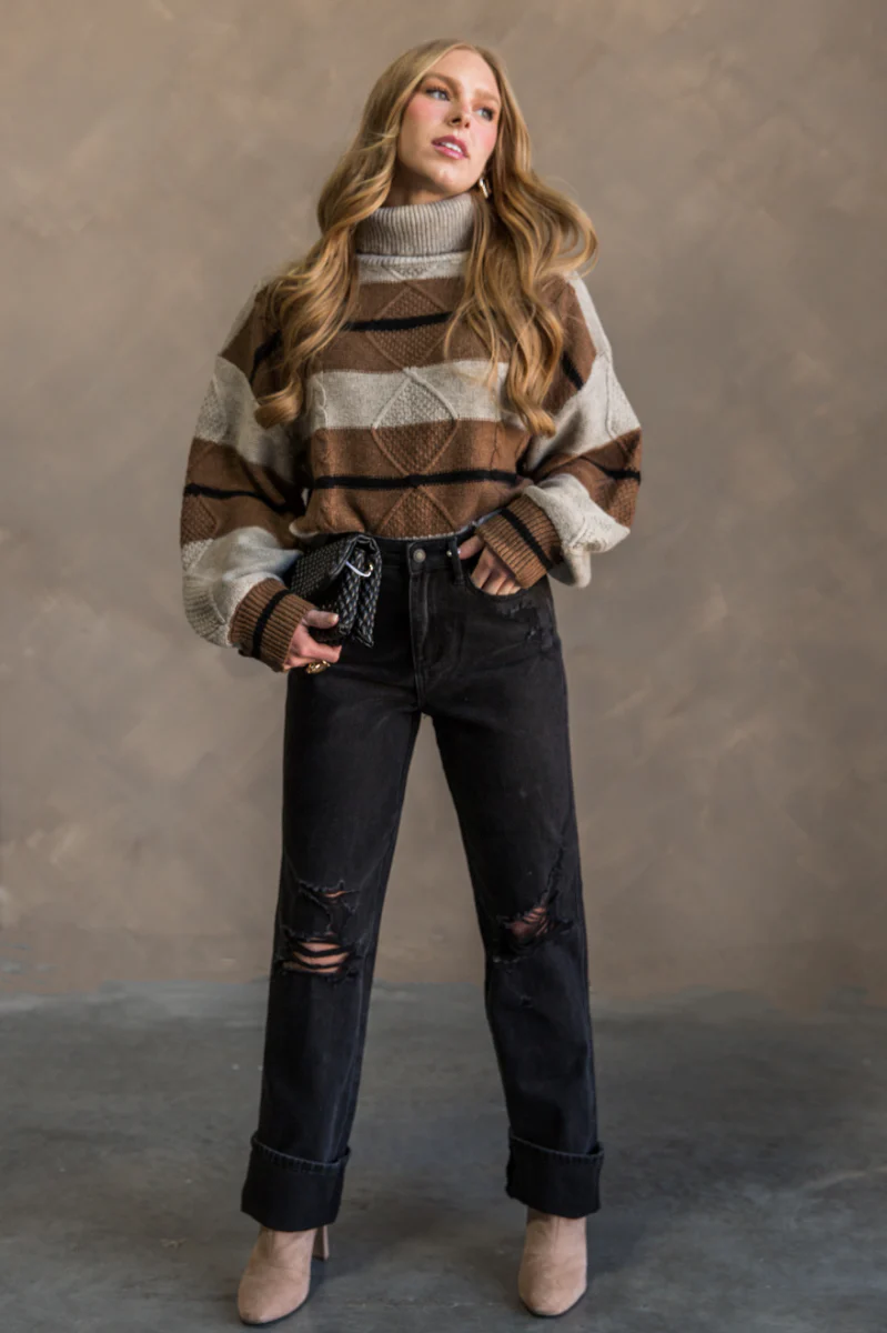 Heather Oatmeal Multi Turtleneck Long Sleeve Sweater - Image 2