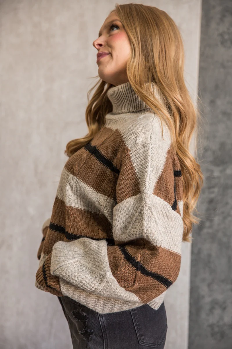 Heather Oatmeal Multi Turtleneck Long Sleeve Sweater - Image 5