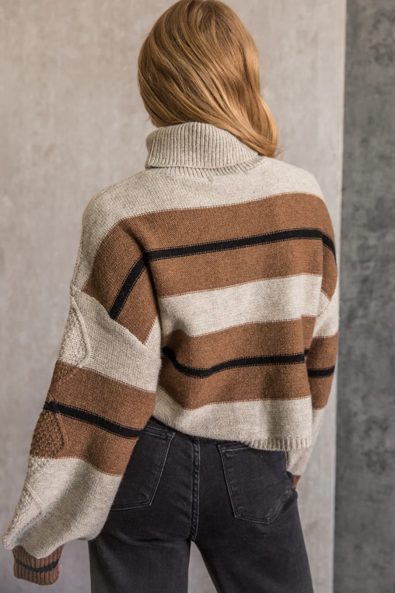 Heather Oatmeal Multi Turtleneck Long Sleeve Sweater - Image 6