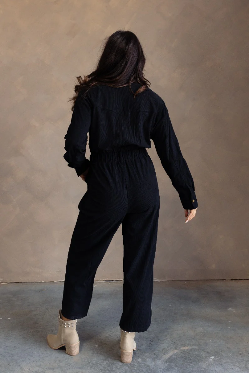 Heidi Black Corduroy Long Sleeve Jumpsuit - Image 5