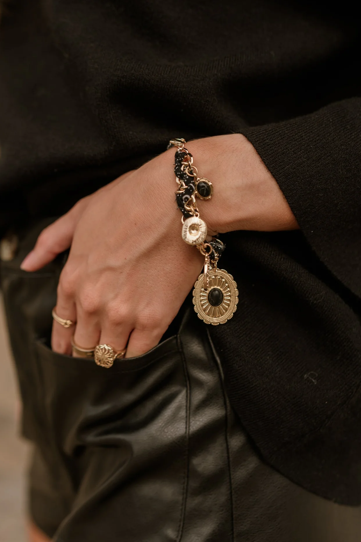 Heidi Black Scarf & Western Charm Bracelet