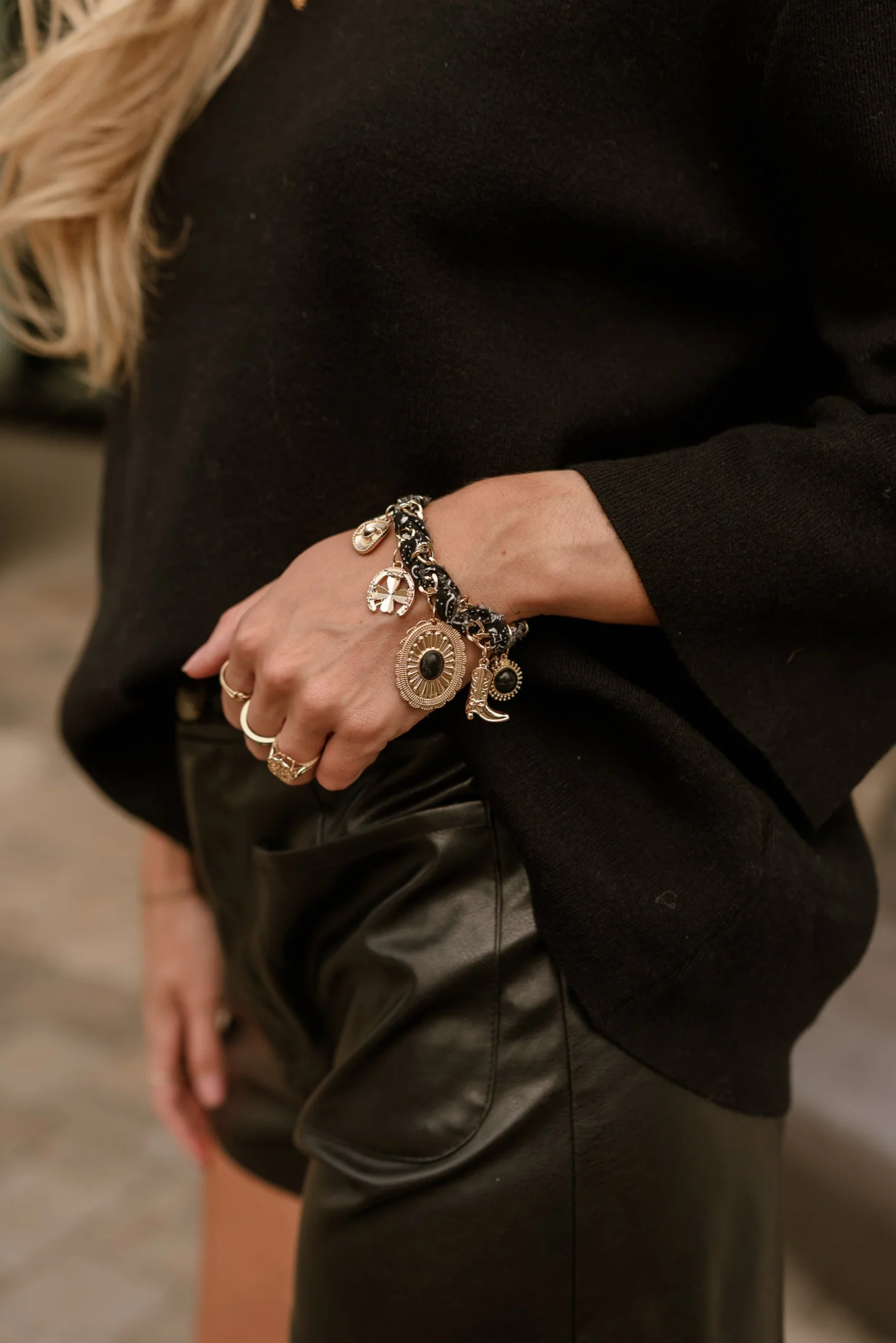 Heidi Black Scarf & Western Charm Bracelet - Image 2