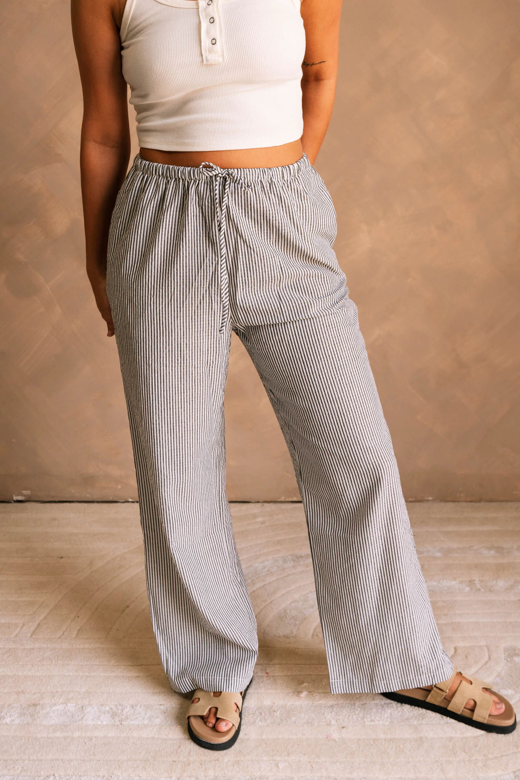 Heidi Black & White Linen Wide Leg Pants - Image 2
