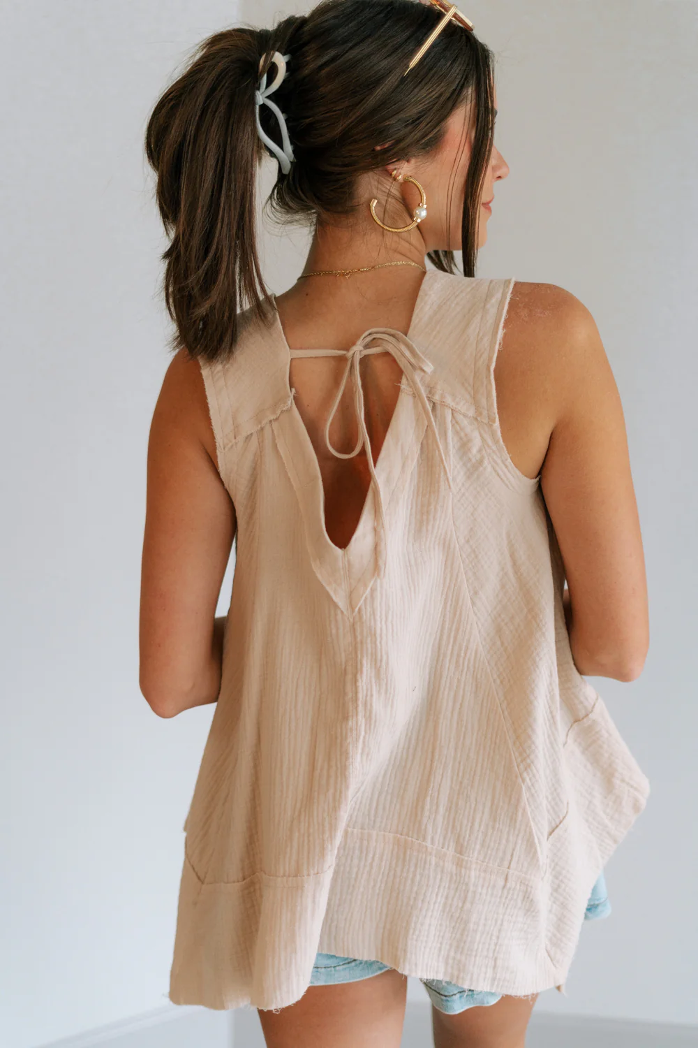 Heidi Light Beige Gauze Sleeveless Top - Image 6