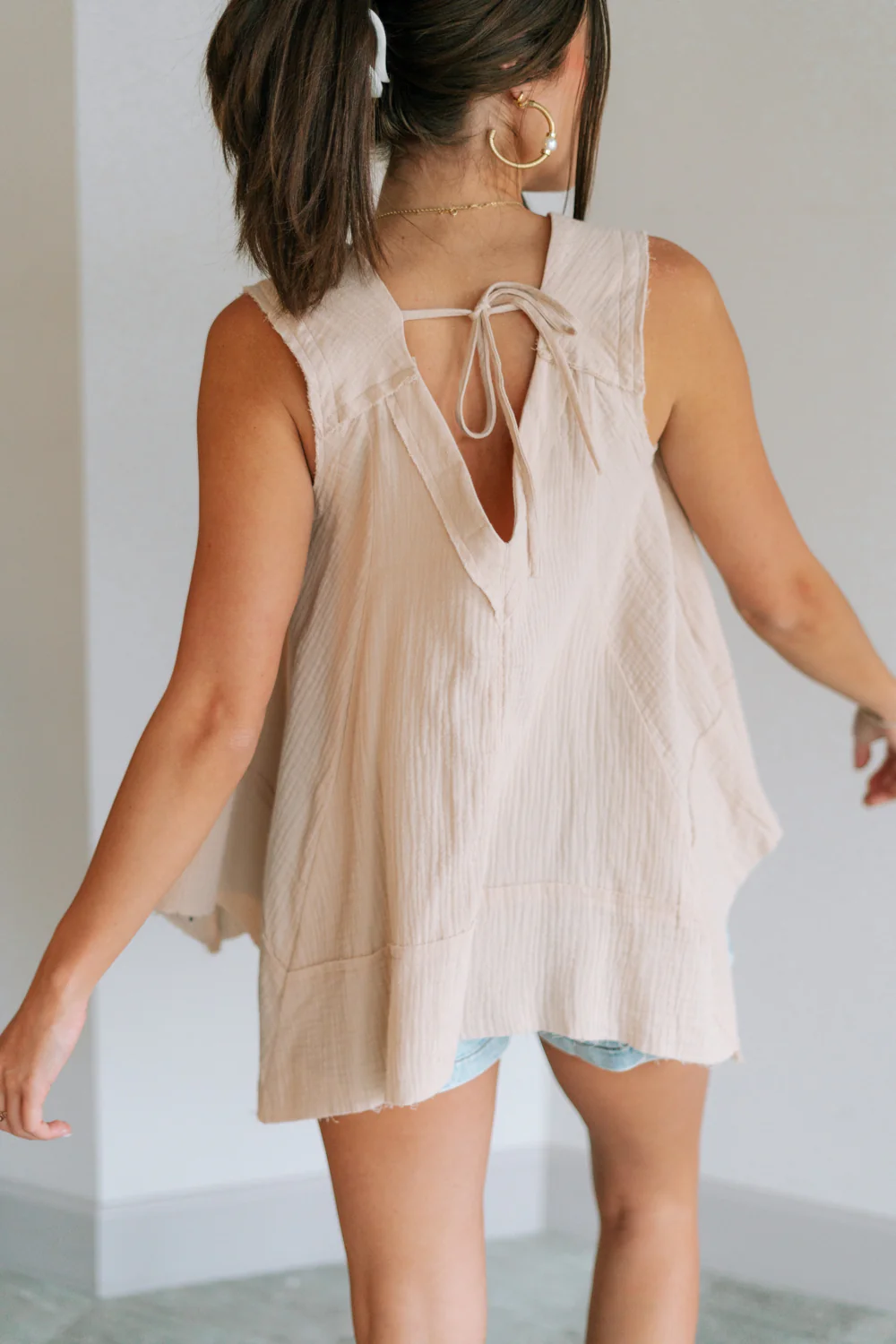 Heidi Light Beige Gauze Sleeveless Top - Image 7