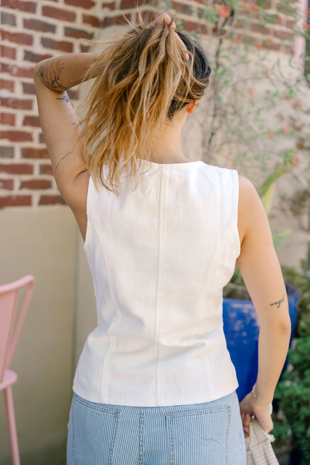 Heidi White Denim Split Hem Vest - Image 3
