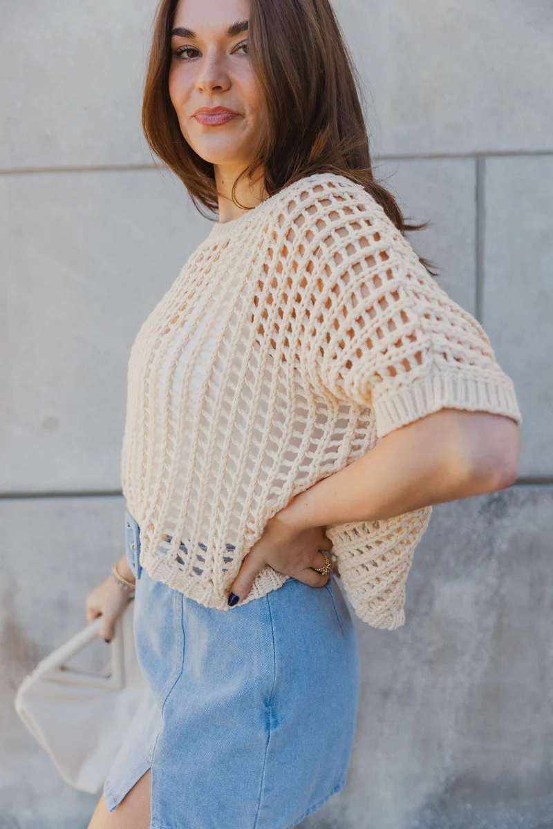 Helen Beige Open Knit Top