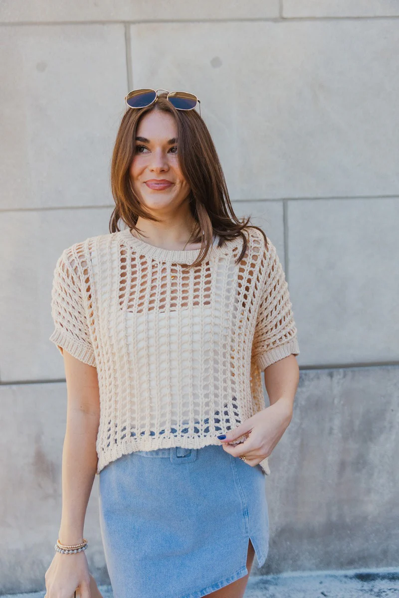 Helen Beige Open Knit Top - Image 2