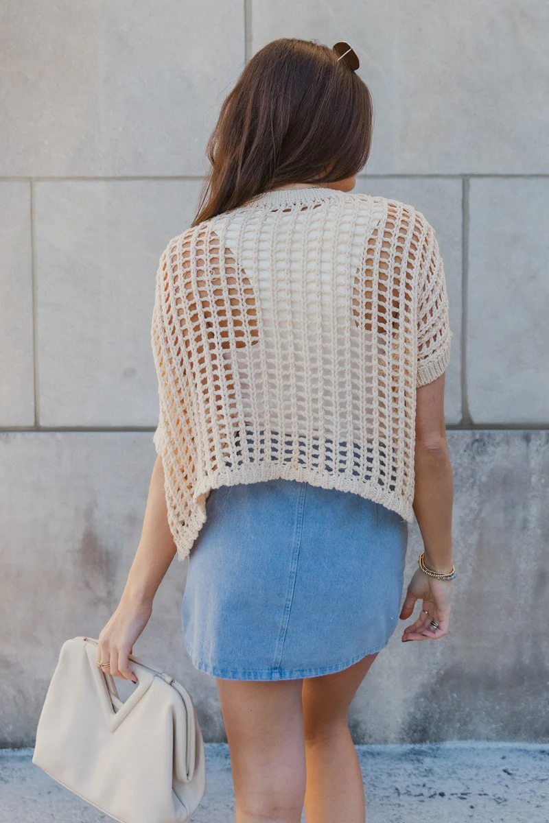Helen Beige Open Knit Top - Image 5