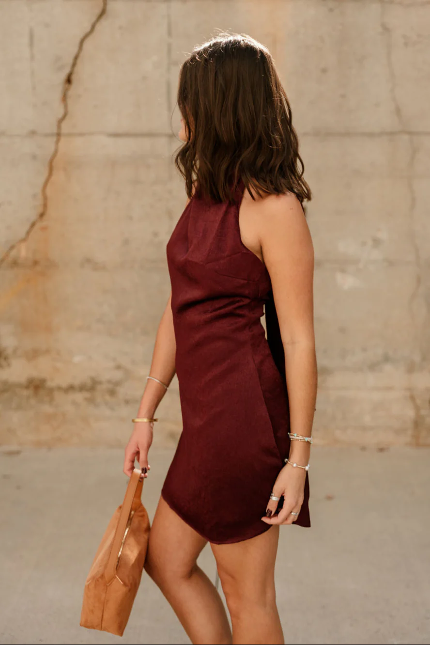 Helen Dark Wine Satin Mini Dress - Image 7