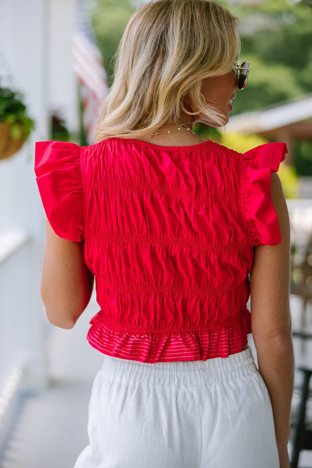 Helen Red Smocked Ruffle Bow Top - Image 5