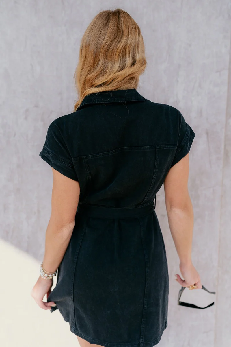 Helena Black Button-Up Short Sleeve Dress - Image 8