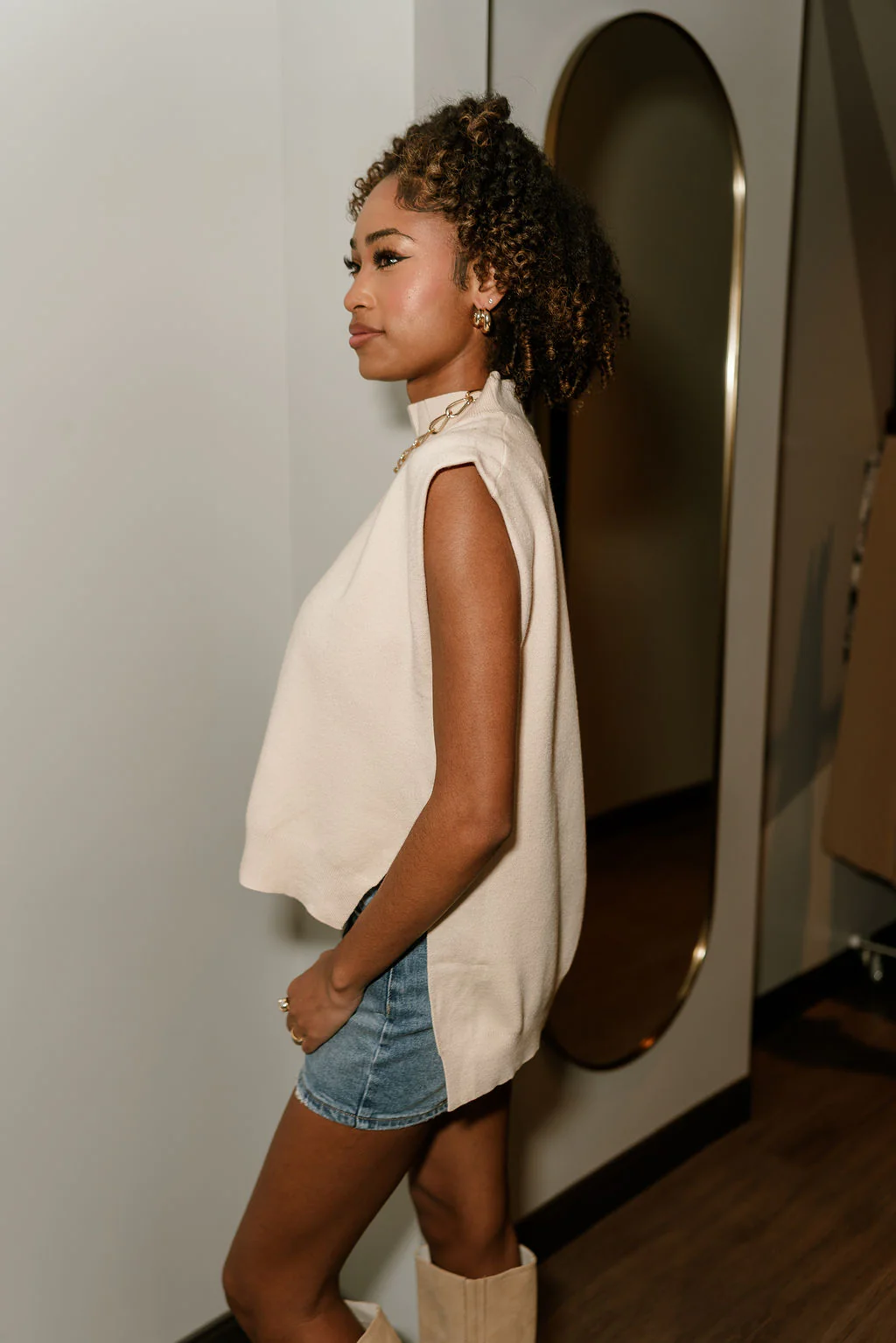 Helena Oatmeal Knit Sleeveless Top - Image 3