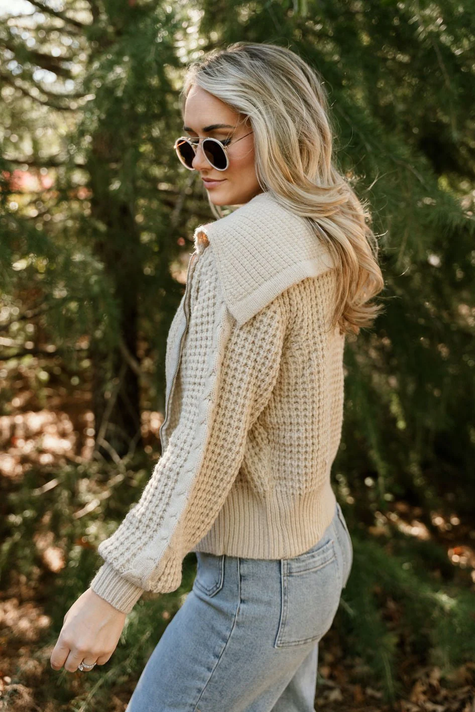 Chelsea Beige Zip Up Knit Sweater - Image 3