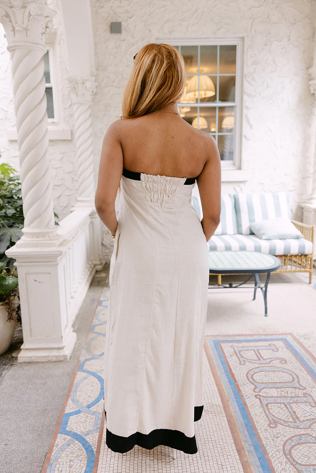 Kenna Beige & Black Linen Midi Dress - Image 7