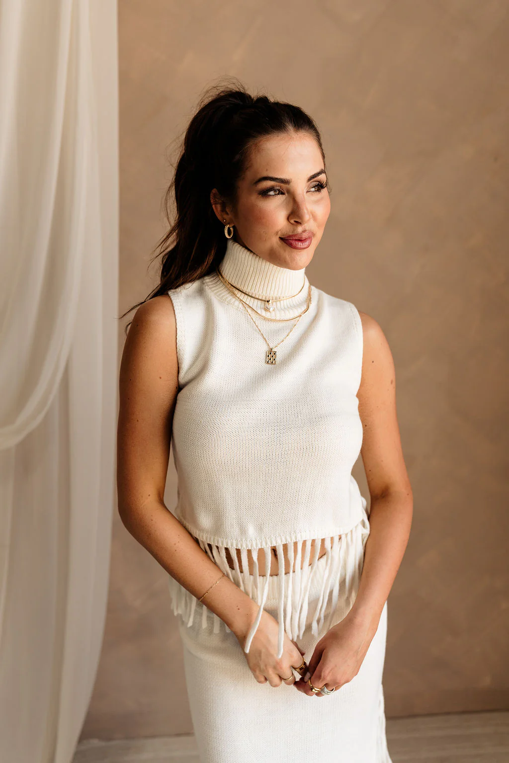 Hillary Ivory Fringe Sweater Tank - Image 3