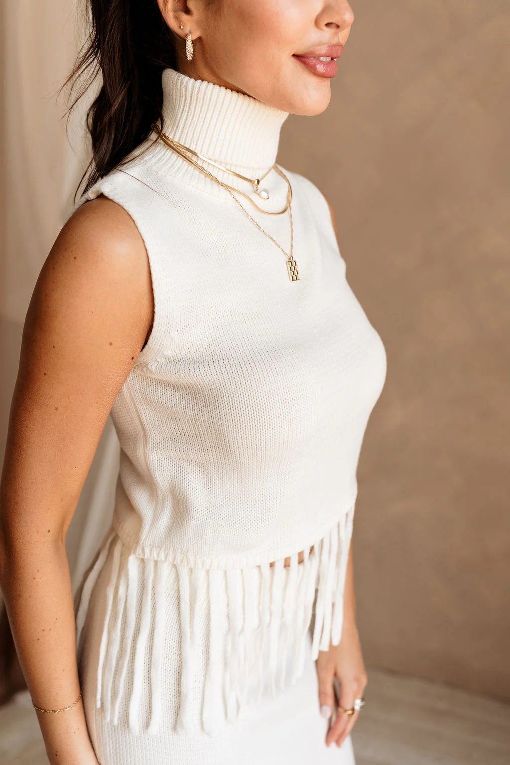Hillary Ivory Fringe Sweater Tank - Image 4