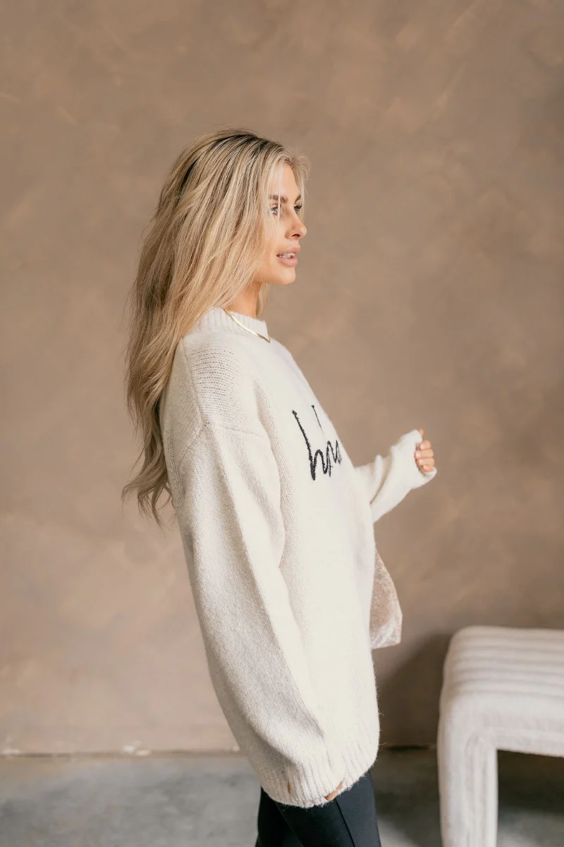 Ho Ho Ho Beige & Black Mock Neck Sweater - Image 5