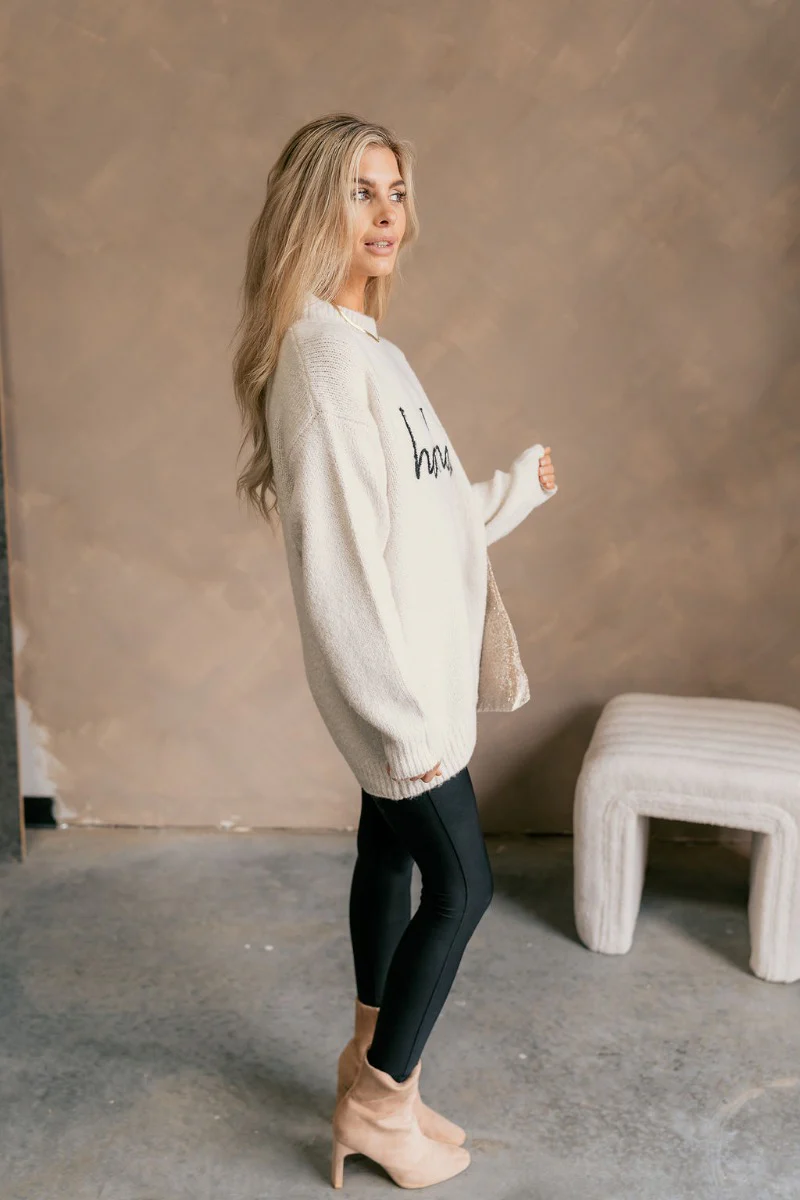 Ho Ho Ho Beige & Black Mock Neck Sweater - Image 6