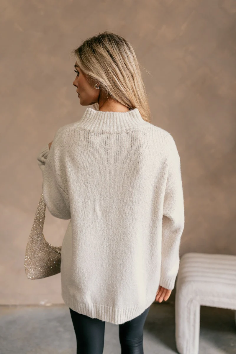 Ho Ho Ho Beige & Black Mock Neck Sweater - Image 7