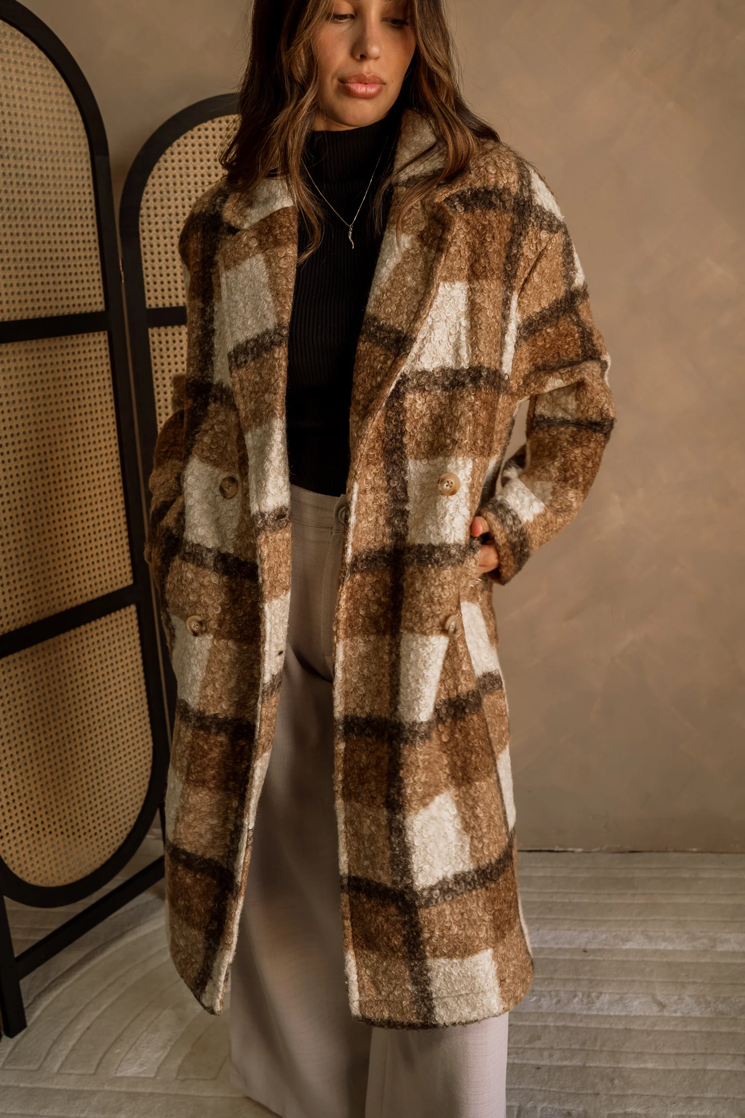 Holly Brown & Tan Plaid Coat - Image 2