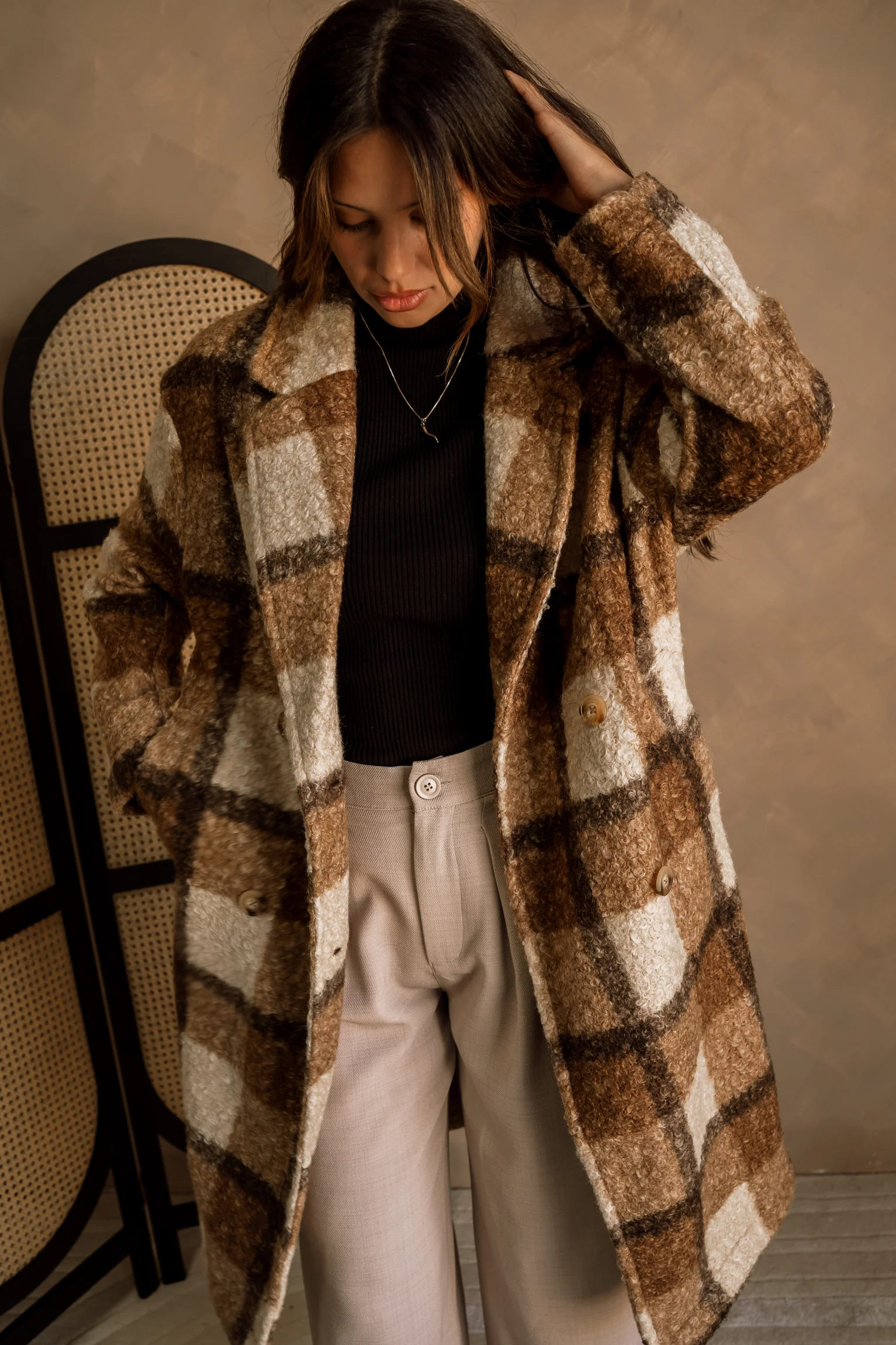 Holly Brown & Tan Plaid Coat - Image 3