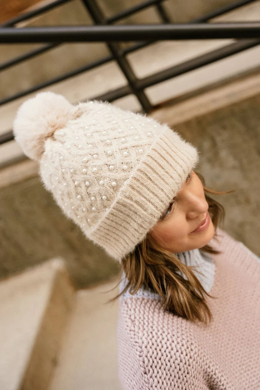 Holly Ivory & Pearl Pom Pom Beanie