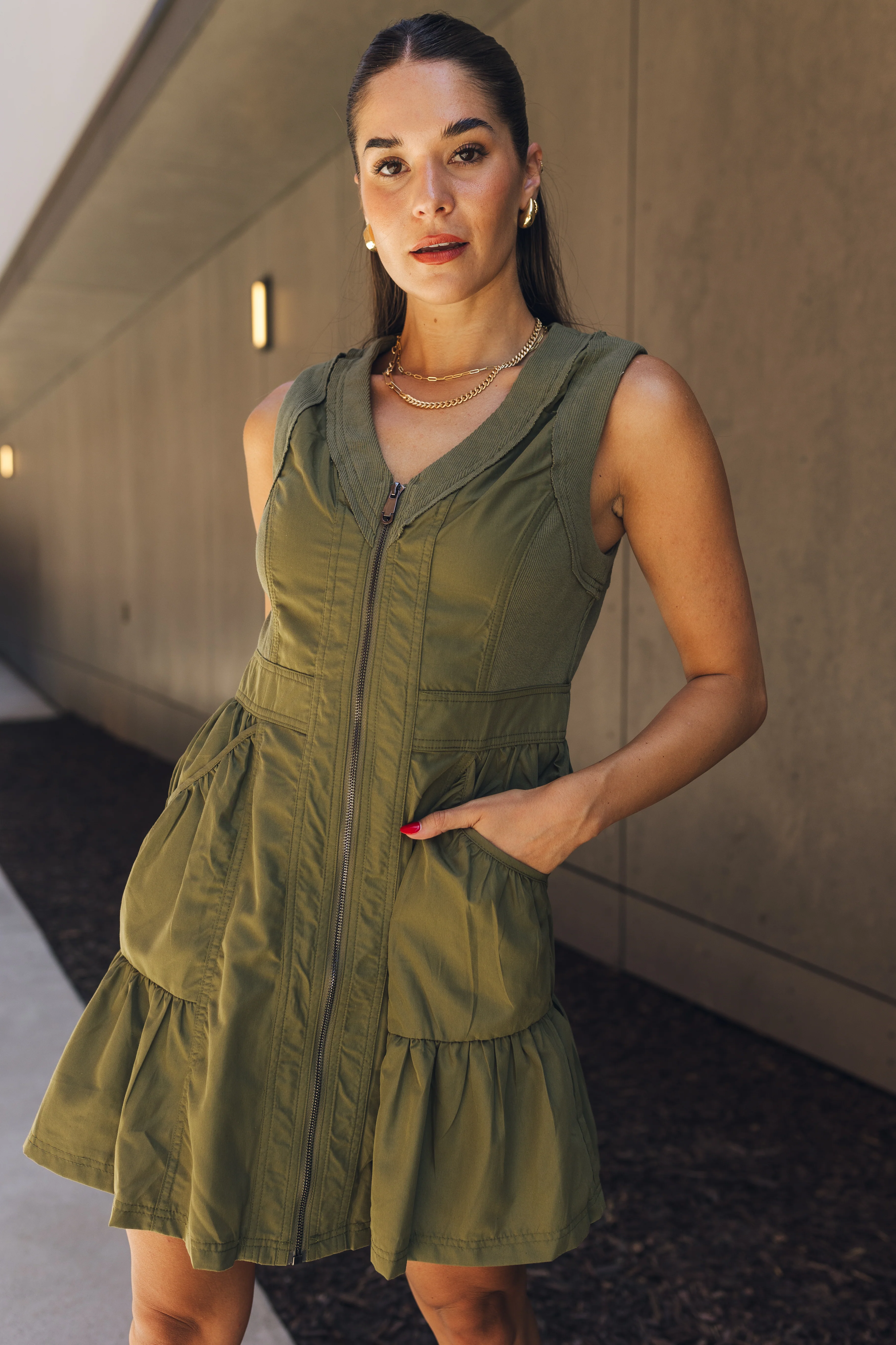 Holly Olive Mini Dress - Image 2