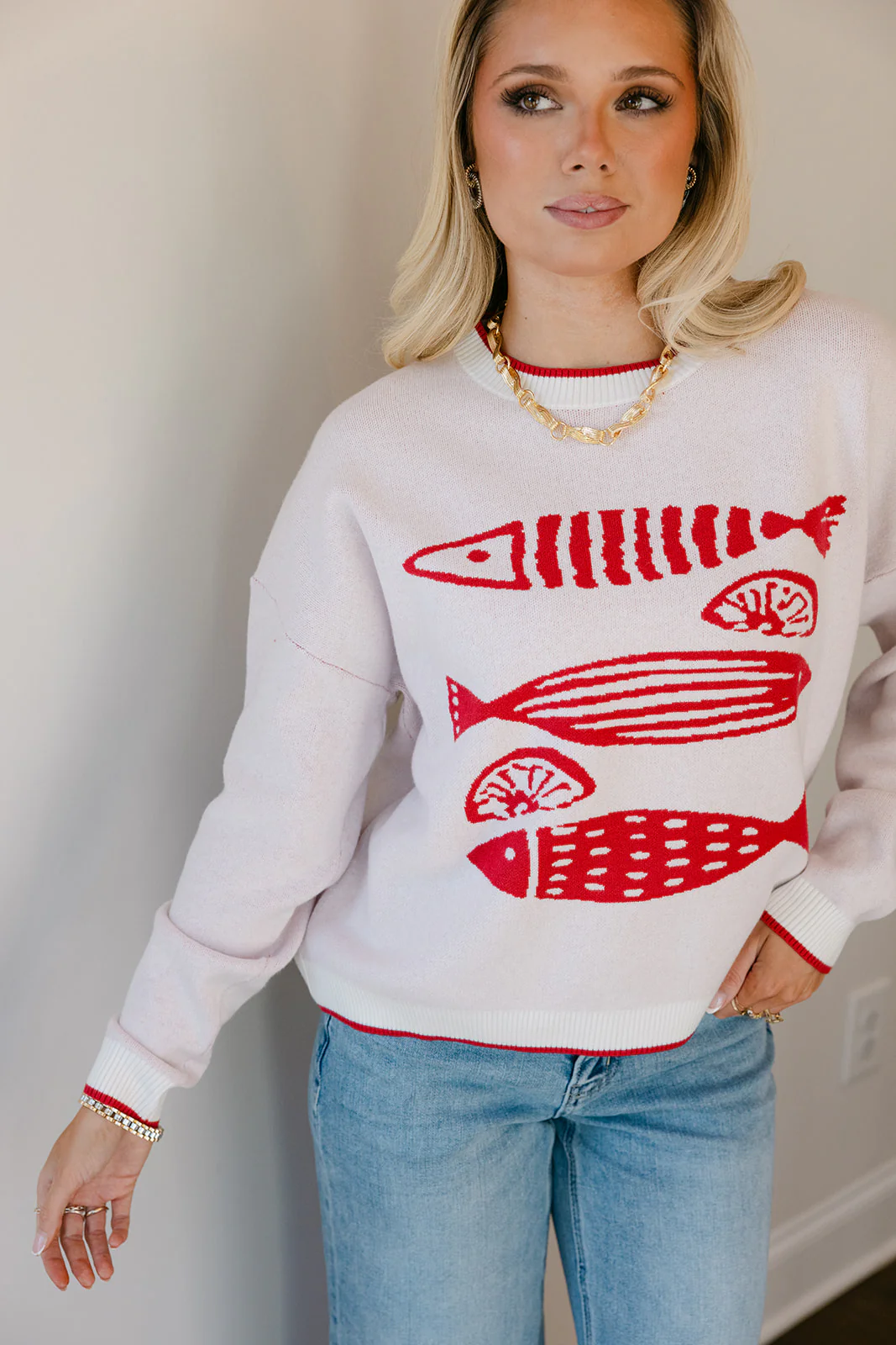 Holly Red & Ivory Fish Stitch Sweater - Image 9